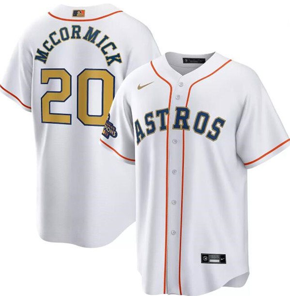 Men's Houston Astros #20 Chas McCormick White 2023 Gold Collection With World Serise Stitched Baseball Jersey